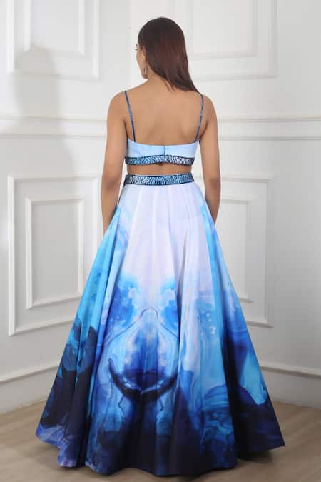 Shop Harshita Singhvi White Crepe, Net Cut Work, Mirrors Square Neck Ocean Print Blouse Lehenga Set at Aza Fashions Shop_Harshita Singhvi_White Crepe, Net Cut Work, Mirrors Square Neck Ocean Print Blouse Lehenga Set_at_Aza_Fashions