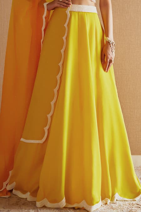 Buy_Harshita Singhvi_Yellow Silk, Organza Embroidery, Sequins Pearls Hand Blouse Lehenga Set _Online_at_Aza_Fashions