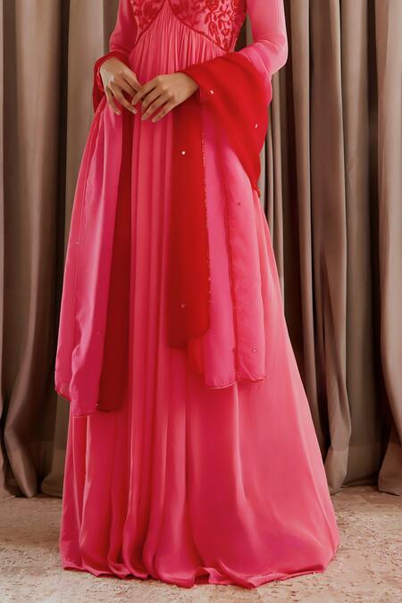 Harshita Singhvi Pink Crepe, Organza Cut Work, Mirrors Hand Embroidered Anarkali With Dupatta Online at Aza Fashions Harshita Singhvi_Pink Crepe, Organza Cut Work, Mirrors Hand Embroidered Anarkali With Dupatta _Online_at_Aza_Fashions