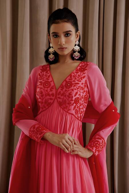 Buy Harshita Singhvi Pink Crepe, Organza Cut Work, Mirrors Hand Embroidered Anarkali With Dupatta Online at Aza Fashions Buy_Harshita Singhvi_Pink Crepe, Organza Cut Work, Mirrors Hand Embroidered Anarkali With Dupatta _Online_at_Aza_Fashions