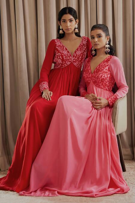 Harshita Singhvi Pink Crepe, Organza Cut Work, Mirrors Hand Embroidered Anarkali With Dupatta at Aza Fashions Harshita Singhvi_Pink Crepe, Organza Cut Work, Mirrors Hand Embroidered Anarkali With Dupatta _at_Aza_Fashions