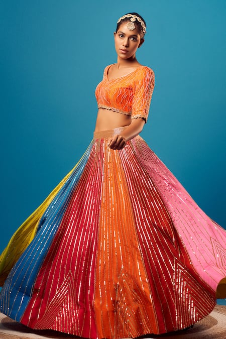 Buy Harshita Singhvi Multi Color Silk, Organza, Crepe Sequins, Cut Work Hand Embroidered Lehenga Set Online at Aza Fashions Buy_Harshita Singhvi_Multi Color Silk, Organza, Crepe Sequins, Cut Work Hand Embroidered Lehenga Set_Online_at_Aza_Fashions