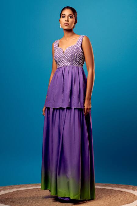 Harshita Singhvi Purple Crepe, Chiffon Cut Work, Embroidery Sweetheart Salli Kurta Palazzo Set Online at Aza Fashions Harshita Singhvi_Purple Crepe, Chiffon Cut Work, Embroidery Sweetheart Salli Kurta Palazzo Set _Online_at_Aza_Fashions