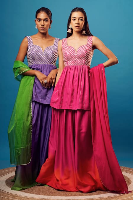 Shop Harshita Singhvi Purple Crepe, Chiffon Cut Work, Embroidery Sweetheart Salli Kurta Palazzo Set Online at Aza Fashions Shop_Harshita Singhvi_Purple Crepe, Chiffon Cut Work, Embroidery Sweetheart Salli Kurta Palazzo Set _Online_at_Aza_Fashions