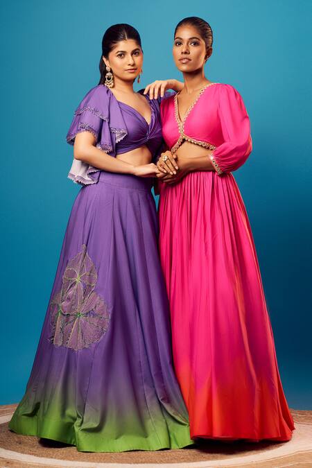 Buy Harshita Singhvi Pink Cut Work, Mirrors V-neck Embroidered Blouse And Skirt Set Online at Aza Fashions Buy_Harshita Singhvi_Pink Cut Work, Mirrors V-neck Embroidered Blouse And Skirt Set_Online_at_Aza_Fashions