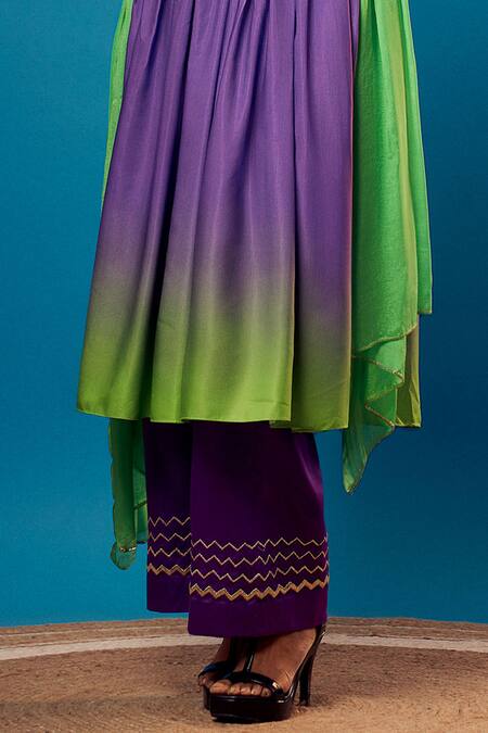 Harshita Singhvi Purple Crepe, Chiffon Cut Work, Embroidery V-neck Anarkali Palazzo Set Online at Aza Fashions Harshita Singhvi_Purple Crepe, Chiffon Cut Work, Embroidery V-neck Anarkali Palazzo Set _Online_at_Aza_Fashions