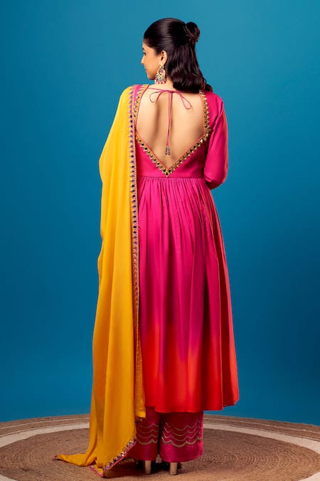 Shop Harshita Singhvi Pink Silk, Crepe, Chiffon Cut Work, Embroidery Mirror Anarkali Palazzo Set at Aza Fashions Shop_Harshita Singhvi_Pink Silk, Crepe, Chiffon Cut Work, Embroidery Mirror Anarkali Palazzo Set _at_Aza_Fashions