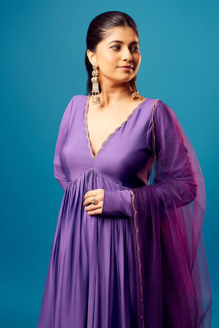 Buy Harshita Singhvi Purple Net, Crepe Cut Work V-neck Cutdana Embroidered Anarkali Palazzo Set Online at Aza Fashions Buy_Harshita Singhvi_Purple Net, Crepe Cut Work V-neck Cutdana Embroidered Anarkali Palazzo Set _Online_at_Aza_Fashions