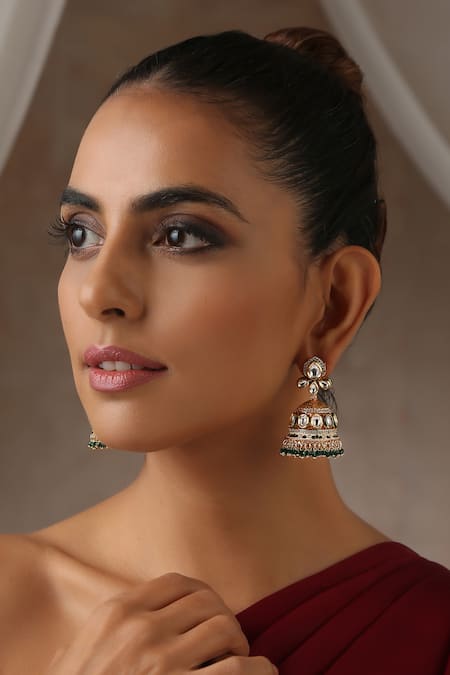 SWABHIMANN Moissanite Polki Embellished Jhumkas 