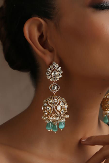 Swabhimann_Blue Polki Embellished Jhumka Earrings _Online_at_Aza_Fashions