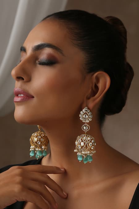 Buy_Swabhimann_Blue Polki Embellished Jhumka Earrings _Online_at_Aza_Fashions