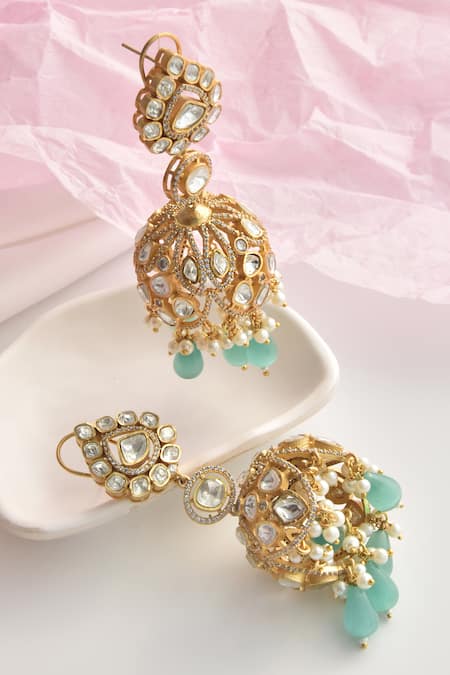 Shop_Swabhimann_Blue Polki Embellished Jhumka Earrings _Online_at_Aza_Fashions