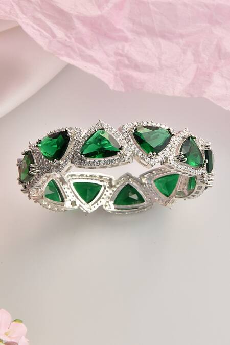 Shop_Swabhimann_Emerald Green Zari Zirconia Embellished Bangle _Online_at_Aza_Fashions