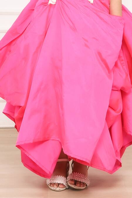 Shop_Pinkcow designs pvt ltd_Pink Cotton, Lace, Taffeta Pearls Tiny Tots Embellished Gown _Online_at_Aza_Fashions