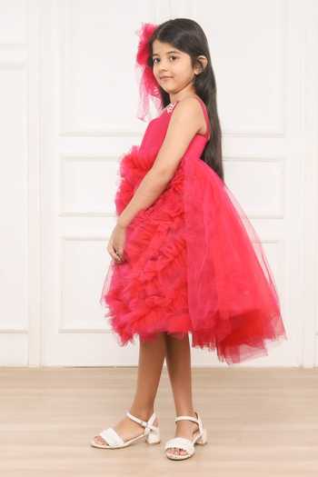 Buy Pinkcow designs pvt ltd Pink Tulle, Cotton Pearls, Crystals Tiny Tots And Embellished Pleated Dress Online at Aza Fashions Buy_Pinkcow designs pvt ltd_Pink Tulle, Cotton Pearls, Crystals Tiny Tots And Embellished Pleated Dress _Online_at_Aza_Fashions
