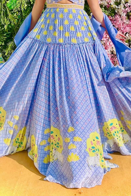 Shop_Vana Ethnics_Grey Viscose Sequins, Kamal Talai Print Embellished Gown With Ruffle Dupatta _Online_at_Aza_Fashions