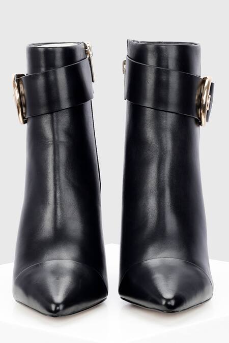 Buy_Oroh_Black Buckles Leandra Side Ankle Boots _Online_at_Aza_Fashions