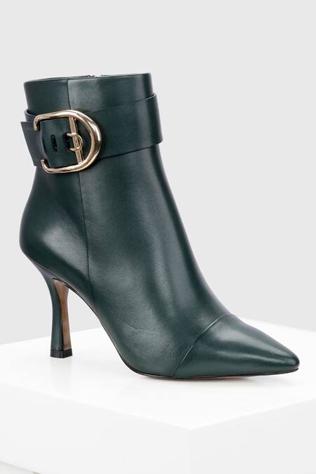 Oroh_Emerald Green Buckles Leandra Side Leather Ankle Boots _Online_at_Aza_Fashions
