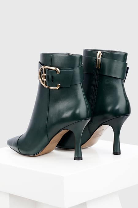 Buy_Oroh_Emerald Green Buckles Leandra Side Leather Ankle Boots _Online_at_Aza_Fashions