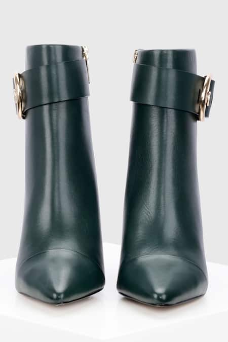 Shop_Oroh_Emerald Green Buckles Leandra Side Leather Ankle Boots _Online_at_Aza_Fashions