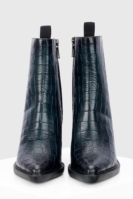 Shop_Oroh_Emerald Green Alava Textured Leather Ankle Boots _Online_at_Aza_Fashions