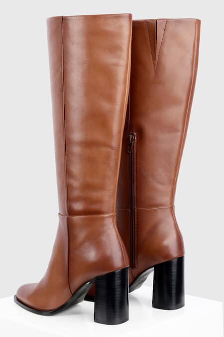 Buy_Oroh_Brown Antes High Heel Leather Long Boots _Online_at_Aza_Fashions