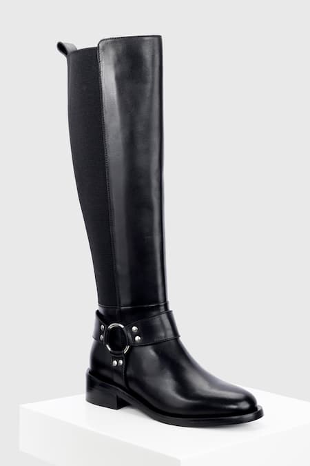 OROH Black Plain Aragon Leather Long Boots