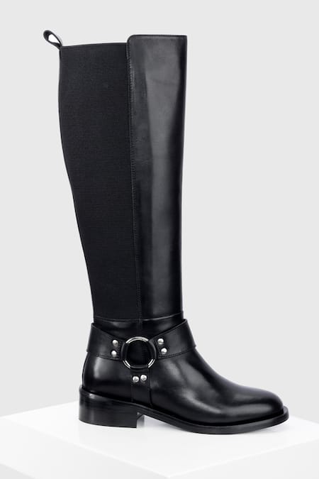 Shop Oroh Black Aragon Leather Long Boots at Aza Fashions Shop_Oroh_Black Aragon Leather Long Boots _at_Aza_Fashions