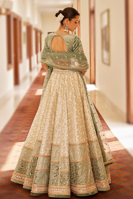 Shop Cedar & Pine Ivory Silk, Velvet, Organza, Tulle Floral Garden Kalidar Lehenga Set at Aza Fashions Shop_Cedar & Pine_Ivory Silk, Velvet, Organza, Tulle Floral Garden Kalidar Lehenga Set _at_Aza_Fashions