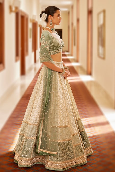 Shop Cedar & Pine Ivory Silk, Velvet, Organza, Tulle Floral Garden Kalidar Lehenga Set Online at Aza Fashions Shop_Cedar & Pine_Ivory Silk, Velvet, Organza, Tulle Floral Garden Kalidar Lehenga Set _Online_at_Aza_Fashions
