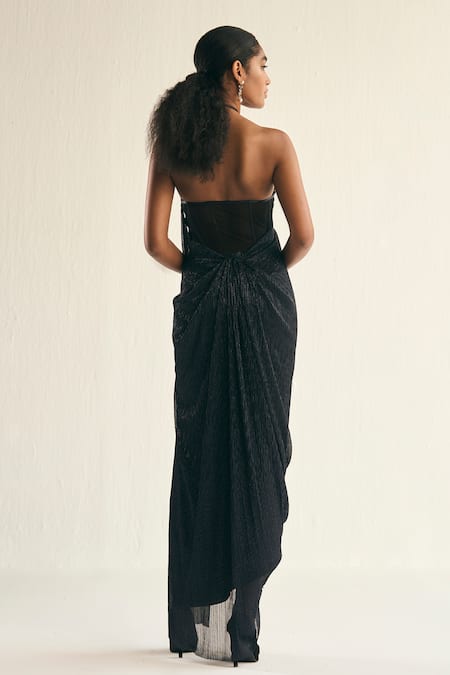 Cedar & Pine Night Sky Textured Halter Neck Gown 
