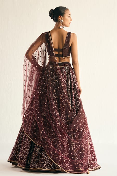 Cedar & Pine Zari Floral Jaal Embroidered Lehenga Set 