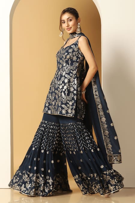 Meenagurnam Sequin Gul Embroidered Kurta Sharara Set 