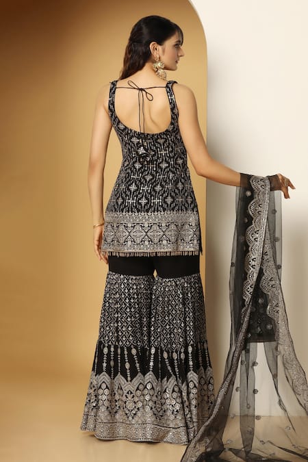 Meenagurnam Persian Zari Embroidered Kurta Sharara Set 