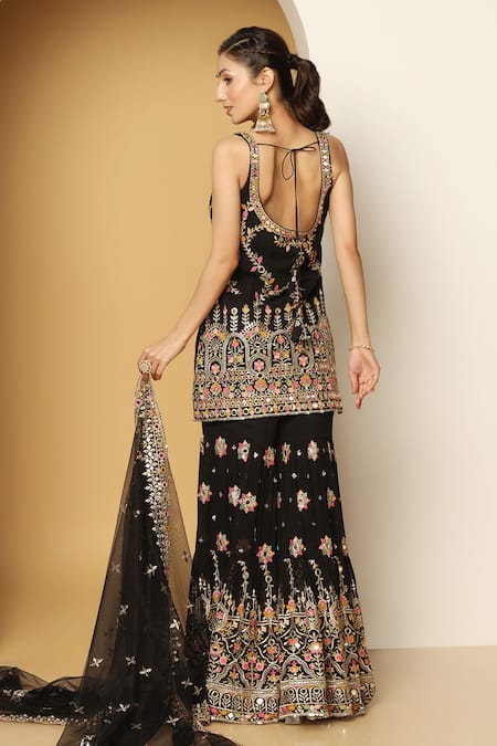 Meenagurnam Mughal Art Mirror Embroidered Kurta Sharara Set 