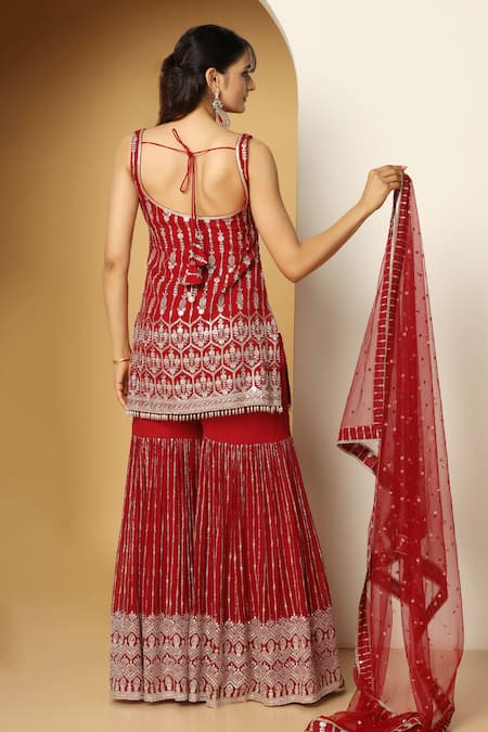 Meenagurnam Zari Embroidered Kurta Sharara Set 