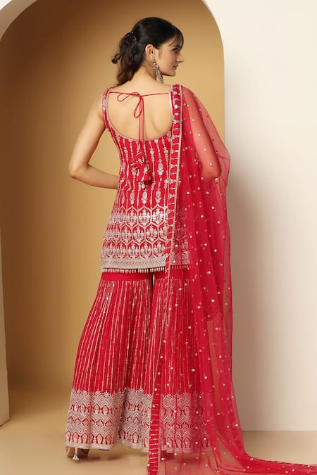 Meenagurnam Geometric Pattern Kurta Sharara Set 