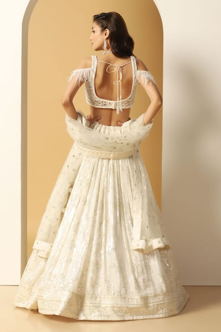 Shop Meenagurnam Ivory Georgette, Net Pearls, Sequins, Beads Round Neck Work Lehenga Set at Aza Fashions Shop_Meenagurnam_Ivory Georgette, Net Pearls, Sequins, Beads Round Neck Work Lehenga Set _at_Aza_Fashions