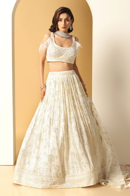 Meenagurnam Ivory Georgette, Net Pearls, Sequins, Beads Round Neck Work Lehenga Set Online at Aza Fashions Meenagurnam_Ivory Georgette, Net Pearls, Sequins, Beads Round Neck Work Lehenga Set _Online_at_Aza_Fashions