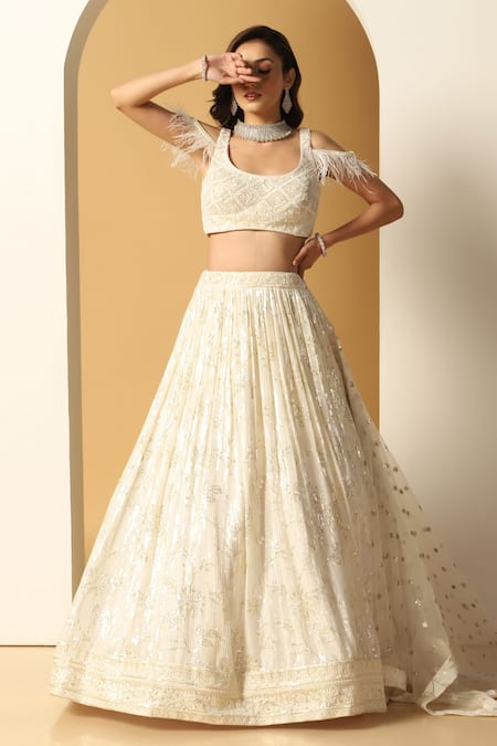Buy Meenagurnam Ivory Georgette, Net Pearls, Sequins, Beads Round Neck Work Lehenga Set Online at Aza Fashions Buy_Meenagurnam_Ivory Georgette, Net Pearls, Sequins, Beads Round Neck Work Lehenga Set _Online_at_Aza_Fashions
