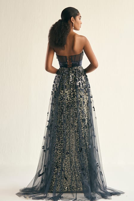 Cedar & Pine Shadow Velvet Applique Layered Gown 