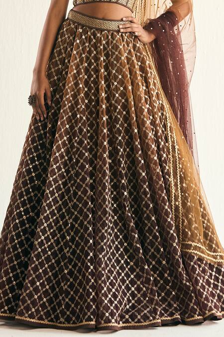 Cedar & Pine Brown Organza, Tulle Sequins Sweetheart Floral Embroidered Ombre Lehenga Set Online at Aza Fashions Cedar & Pine_Brown Organza, Tulle Sequins Sweetheart Floral Embroidered Ombre Lehenga Set _Online_at_Aza_Fashions