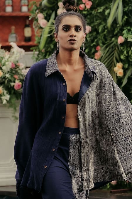 Buy Banana Labs Blue Cotton Embroidery Collared And Jacket With Pant Online at Aza Fashions Buy_Banana Labs_Blue Cotton Embroidery Collared And Jacket With Pant _Online_at_Aza_Fashions