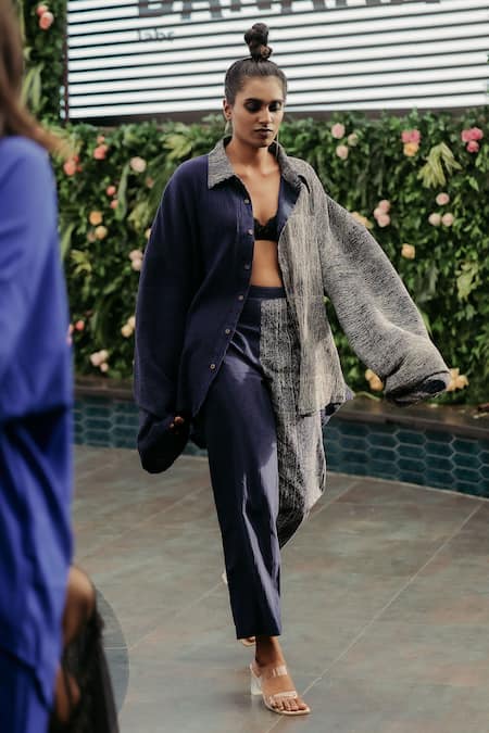 Shop Banana Labs Blue Cotton Embroidery Collared And Jacket With Pant Online at Aza Fashions Shop_Banana Labs_Blue Cotton Embroidery Collared And Jacket With Pant _Online_at_Aza_Fashions