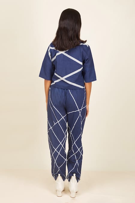 Shop Banana Labs Blue Cotton Round Neck Hand Block Print Top And Pant Set at Aza Fashions Shop_Banana Labs_Blue Cotton Round Neck Hand Block Print Top And Pant Set _at_Aza_Fashions