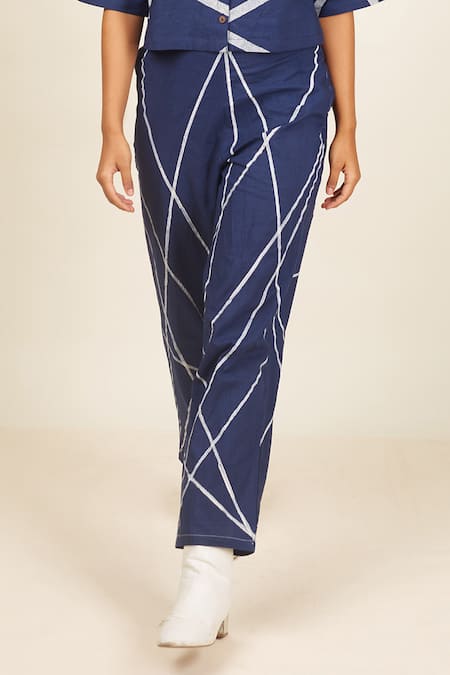 Banana Labs Blue Cotton Round Neck Hand Block Print Top And Pant Set at Aza Fashions Banana Labs_Blue Cotton Round Neck Hand Block Print Top And Pant Set _at_Aza_Fashions