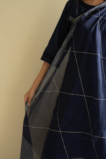 Banana Labs Blue Cotton Round Neck Abstract Wave Print Kurta Pant Set Online at Aza Fashions Banana Labs_Blue Cotton Round Neck Abstract Wave Print Kurta Pant Set _Online_at_Aza_Fashions