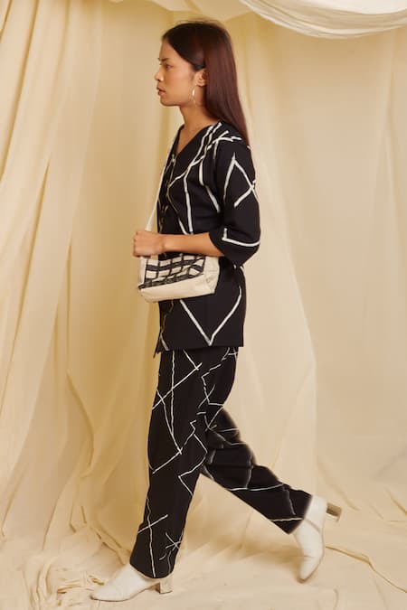 Shop_Banana Labs_Black Cotton Strike Stripe Print Top With Pant _Online_at_Aza_Fashions