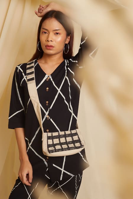 Banana Labs_Black Cotton Strike Stripe Print Top With Pant _at_Aza_Fashions