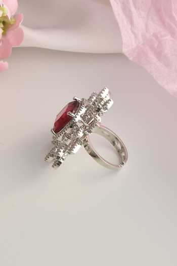 Buy_Swabhimann_Red Imitation Diamonds Floral Shaped Cutwork Ring _Online_at_Aza_Fashions